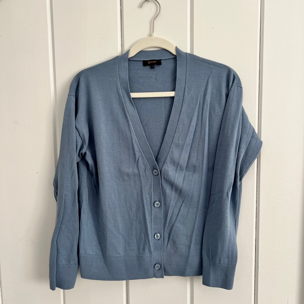 Quince Dusty Blue V-Neck Button Cardigan